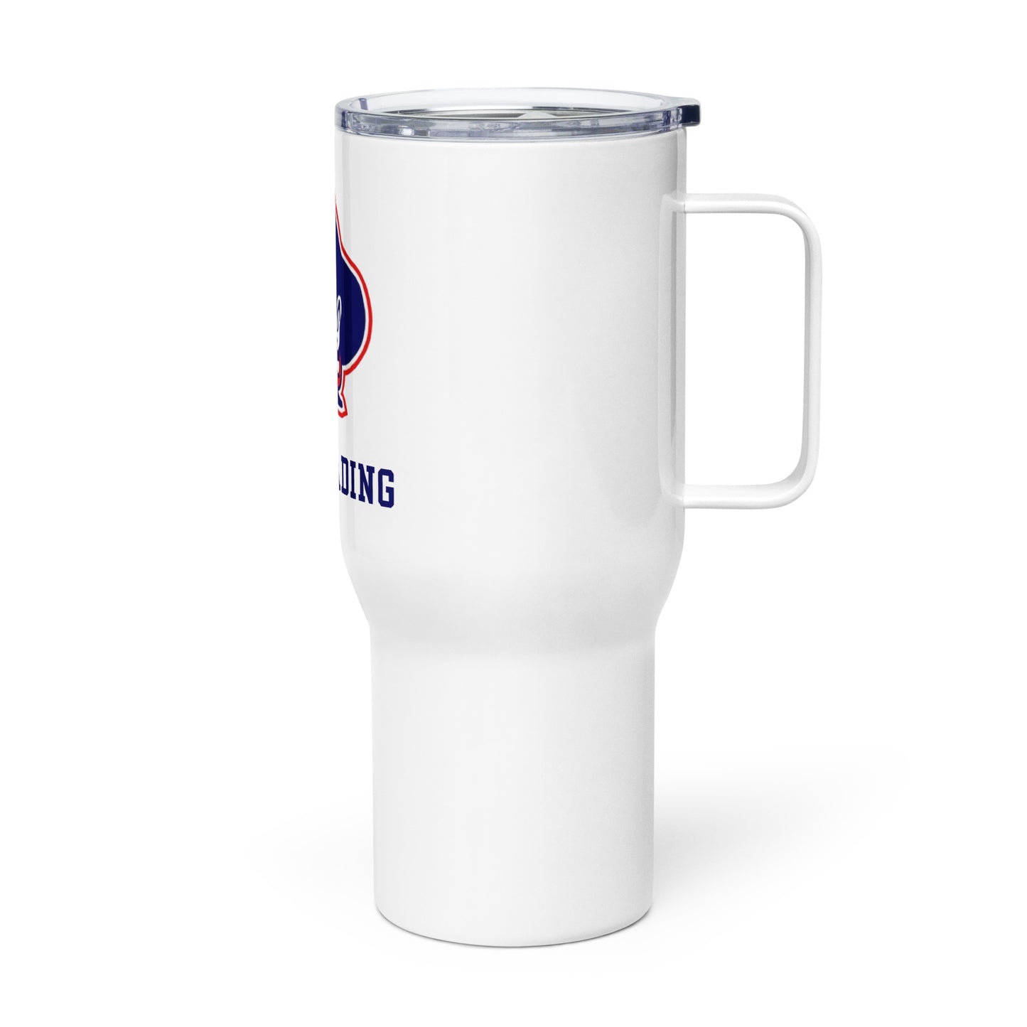 Fairport Cheerleading Travel mug with a handle