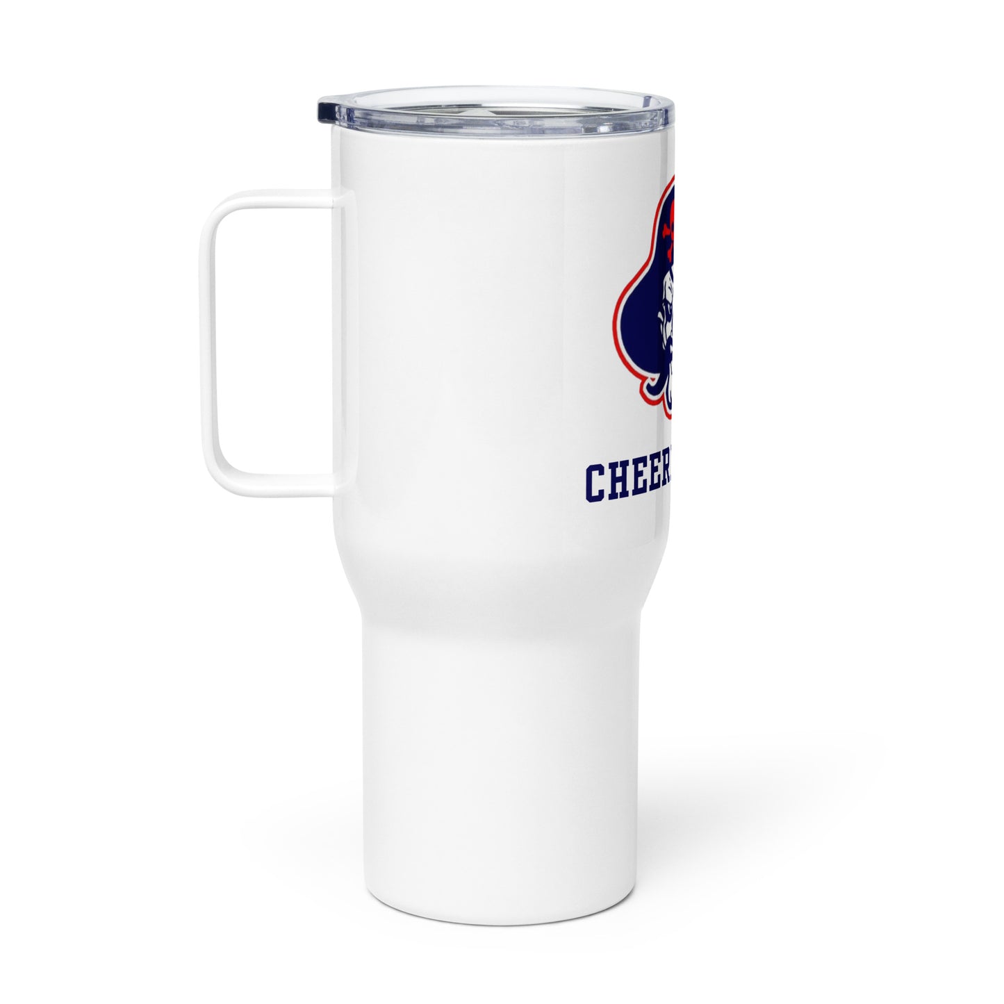 Fairport Cheerleading Travel mug with a handle